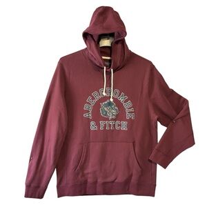 VTG Abercrombie & Fitch Wolf Graphic Y2K SPELLOUT pull over hoodie wine XL